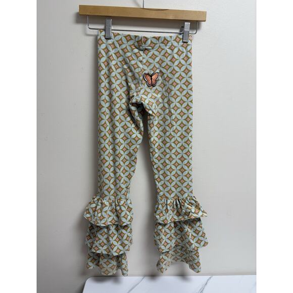 Matilda Jane Girls Ruffle Pants Size 6 Geometric Print Layered Bell Bottom Boho - Picture 2 of 4